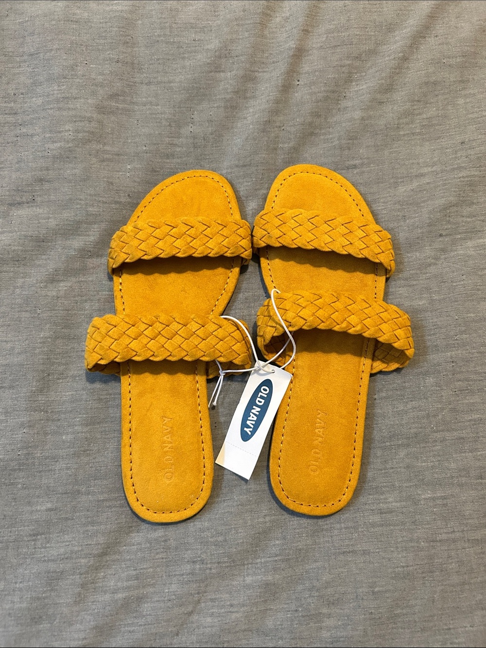 Old Navy Mustard Braided Double-Strap Slide Sandals